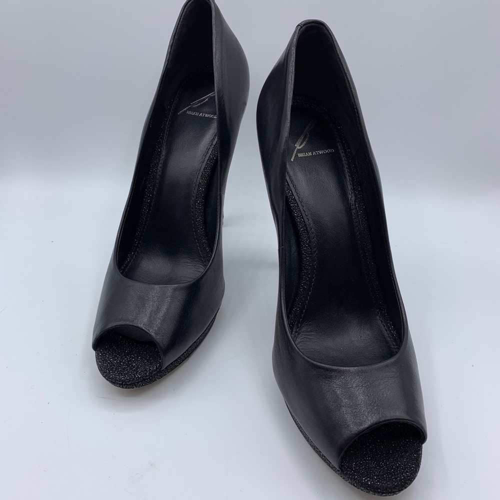 B BRIAN ATWOOD FEVORA Black Leather Platform Heels